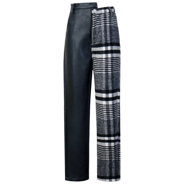 Woolen Harem Calças Mulheres Estilo Outono e Inverno Alta-cintura Reta Calças Casuais Fino Spled Spliced ​​Lápis 210615