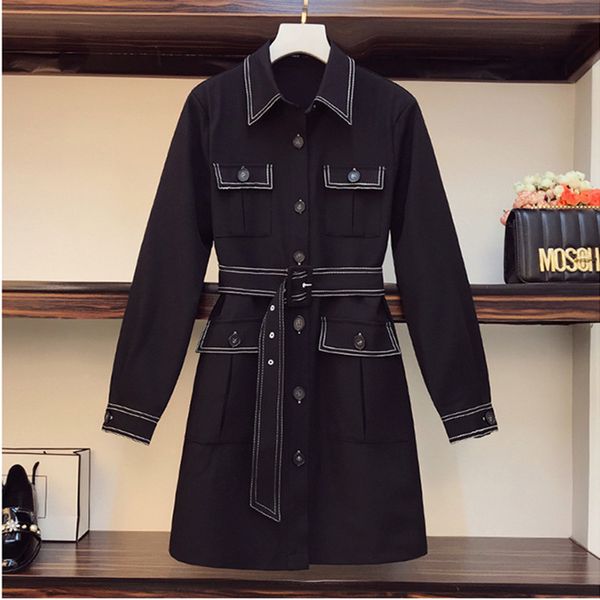 

women black high street shirt dress autumn korean fashion turn-down collar long sleeve ladies short dresses 210428, White