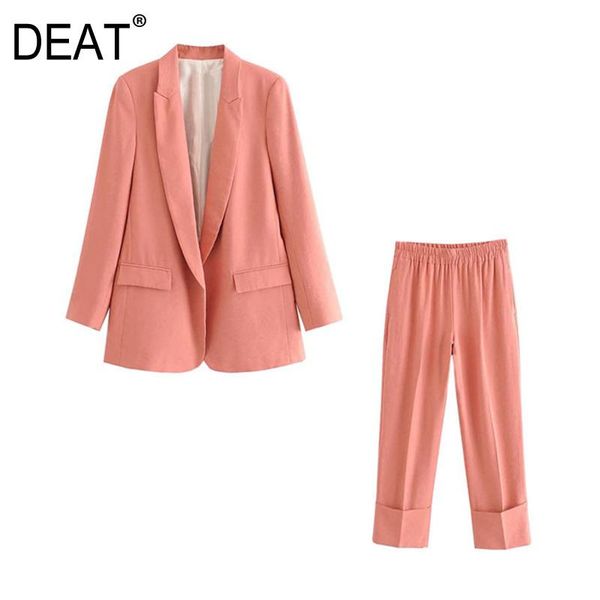 

[deat] 2021 spring fashion tide long sleeve no deduction solid color blazer high waist wide leg women two-piece suit 13d049 women's two, White