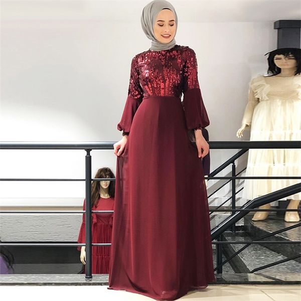 

chiffon sequin abaya dubai hijab muslim evening dress women pakistan kaftan turkey islamic clothing caftan marocain dresses robe, Red