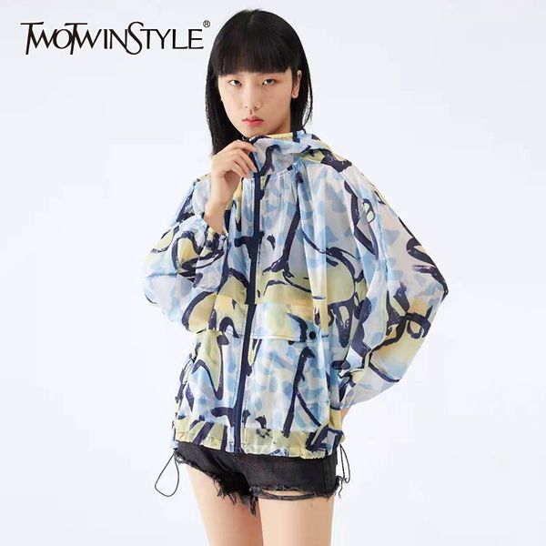 

casual loose hit color coat for women hooded long sleeve straight sun protection clothing female summer style 210524, White