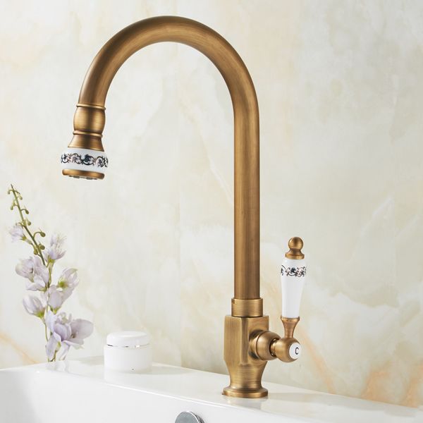 

kitchen faucets single cold antique brass balcony sink vanity swivel mixer water tap rotate spout cozinha jwzx