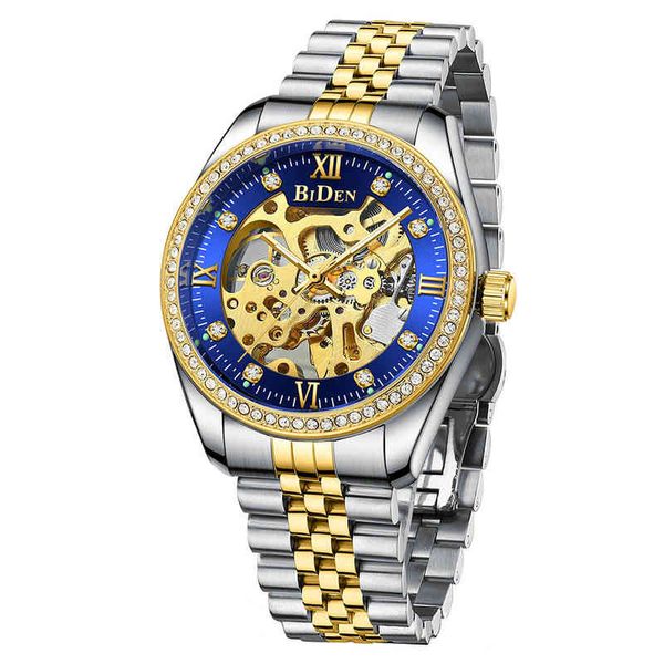 

biden fire automatic mechanical luxury men watches strass gold rust patterns male business poison clock, Slivery;brown
