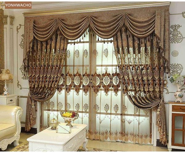 

curtain & drapes custom chenille thick hollow embroidered living room villa coffee cloth blackout valance tulle panel c754