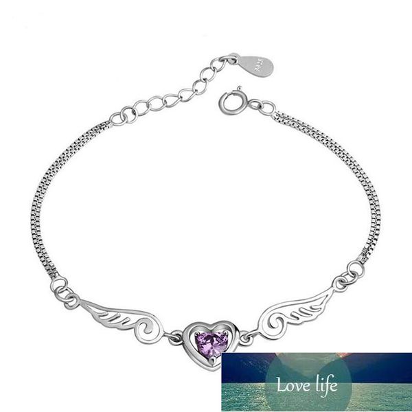 

925 sterling silver zircon dream angel wings love heart bracelet bangles for women pulseira feminina s-b151, Golden;silver