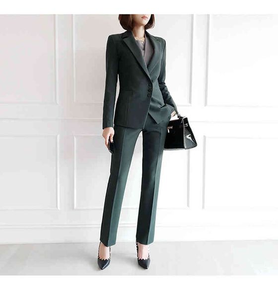 Outono inverno engrossar mulheres calça terno entalhado blazer jaqueta calça escritório desgaste mulheres ternos femininos conjuntos 210515