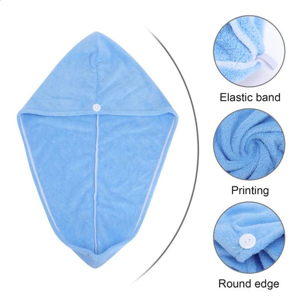 

shower caps 2pcs coral fleece water absorbent dry hair hats thickened (blue)