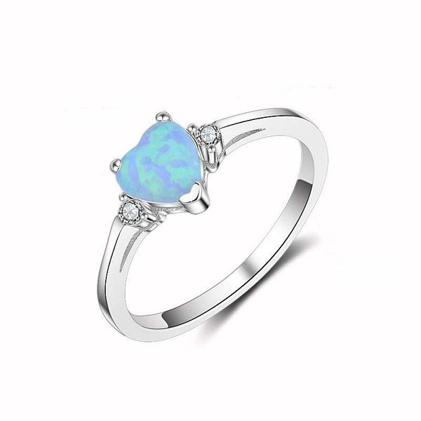 

wedding rings sterling silver s925 white gold diamond ring set with heart billows inlaid opal stone australia simple style, Slivery;golden