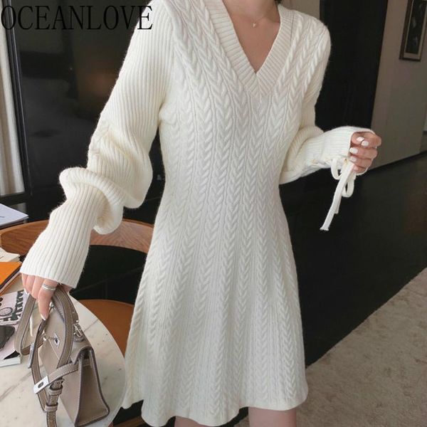 

neck femme robes solid elegant puff sleeve bandage knitted vestidos japanese style retro woman dress 19452 casual dresses, Black;gray