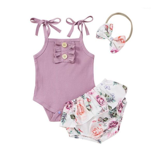 

summer infant baby girls clothes sets casual ruffles suspender romper bodysuit floral shorts outfits clothing, White