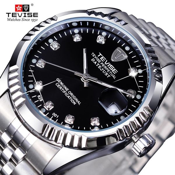 

watches tevise brand calendar dispaly silver steel mens fashion diamond simple automatic mechanical wrist luxury, Slivery;brown