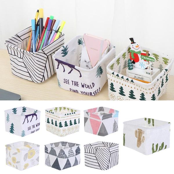 

storage bags cotton linen deskmakeup organizer box desk stationery storages books pen basket foldable home debris finishing
