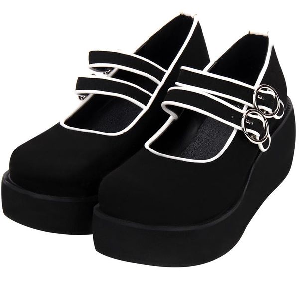 

dress shoes us4-11 lolita belt buckle high wedge heel pumps womens platform suede leather gothic black brown cosplay plus size