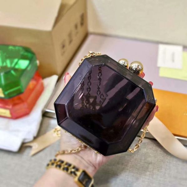 

transparent acrylic shoulder bag mini cute coin purse with chain octagonal rigid wallet colorful box women's party fashion purse