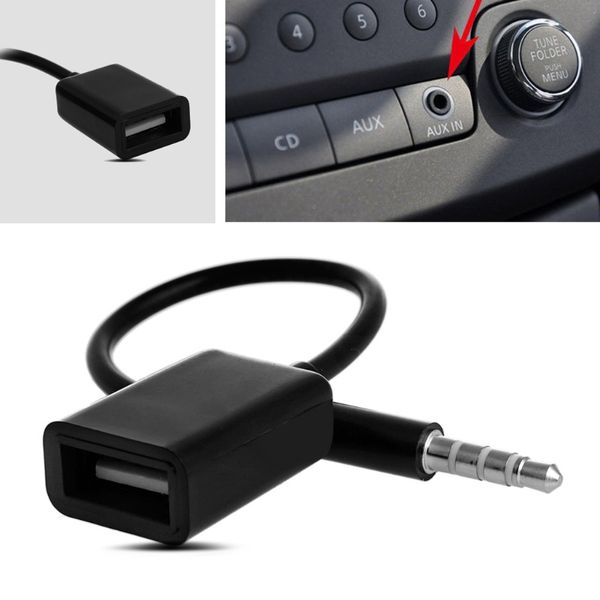 Carro 3.5mm masculino plug jack para USB 2.0 fêmea conversor cabo adaptador cabo para leitor de áudio mp3