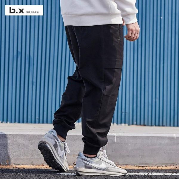 

men's pants b.x logo large size basic black casual leg