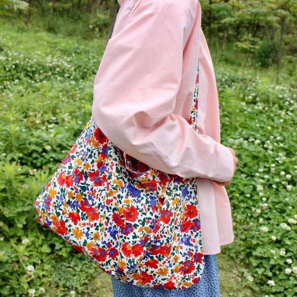 

vintage floral shoulder crossbody bag for women retro female thin cotton cloth travel tote handbags ladi large shopping bags
