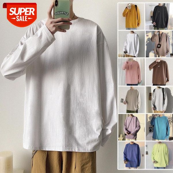 

long-sleeved t-shirt men's trend korean round neck solid color bottoming shirt all-match loose hong kong style compassionate clothes i, Black
