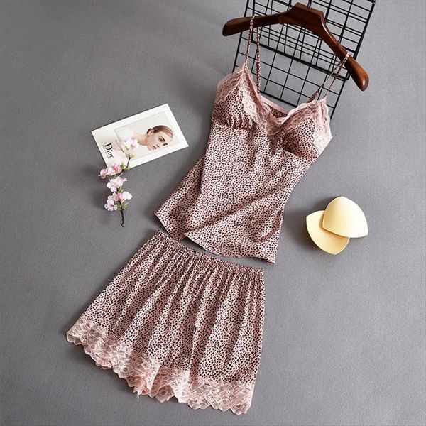 

lisacmvpnel pajama suit ice womens sleepwears silk two piece set with chest leopard print pyjamas, Black;red