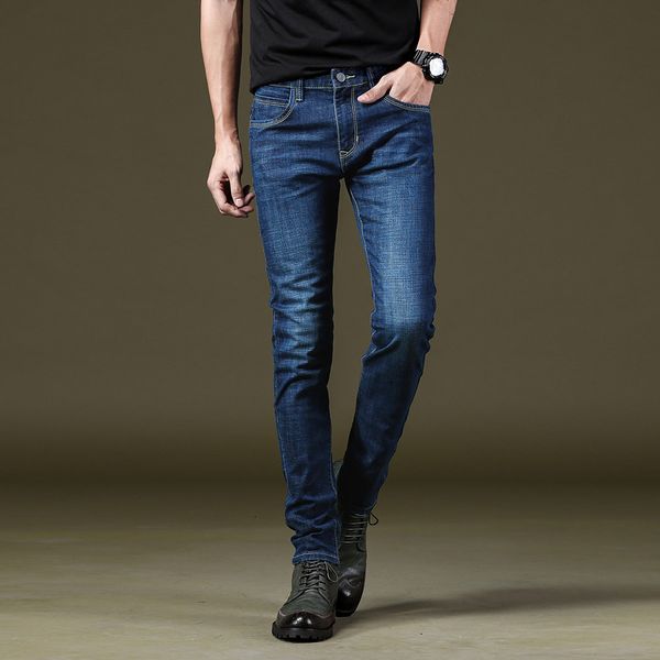 

jeans korean trendy for men 2021 slim fit business pants long, Blue