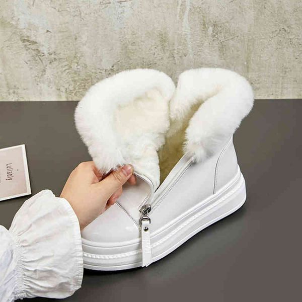 

boots bottes femme winter snow women's shoes genuine leather flat platform keep warm fur sweet ankle mi8g, Black