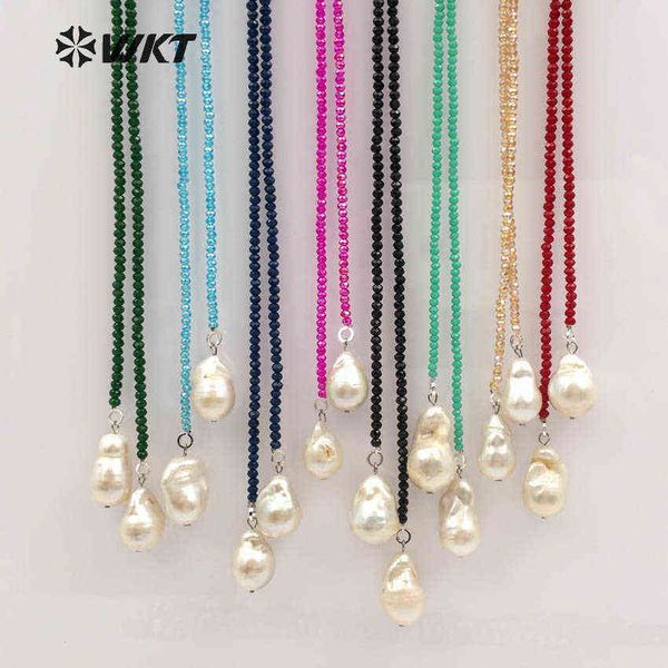 

wt-n1115 special design multi-optional colors crystal necklace with double natural freshwater pearl pendant gift for women, Silver