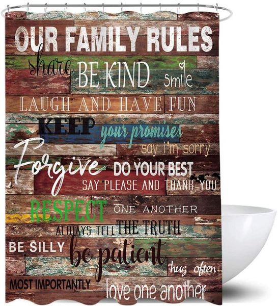 

shower curtains our family rules curtain rustic wood inspirational quotes