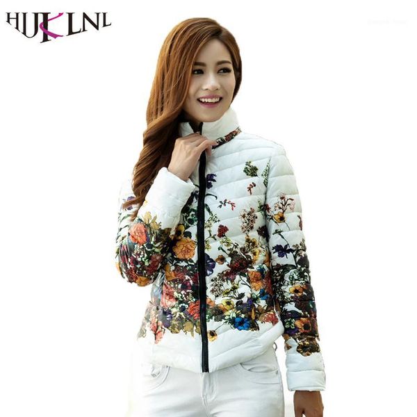 

winter jacket slim padded cotton parkas hijklnl 2021 women flower coats plus size zipper outerwear woman printing clothing lw229, Black