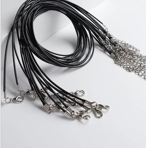 2021 1.5mm cera de couro corda colar cobra corda corda corda fio extender lagosta fecho cadeia moda diy descobertas de jóias em granel 45cm + 5cm