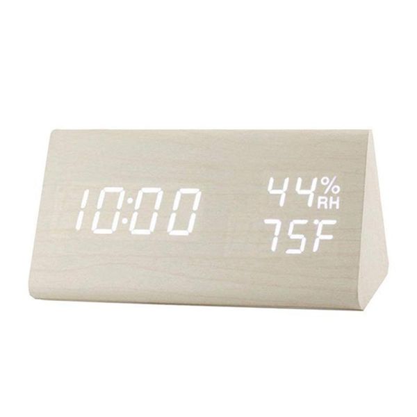 

wall clocks humidity and temperature alarm clock triangle digital baby room wood mute luminous led electronic gift