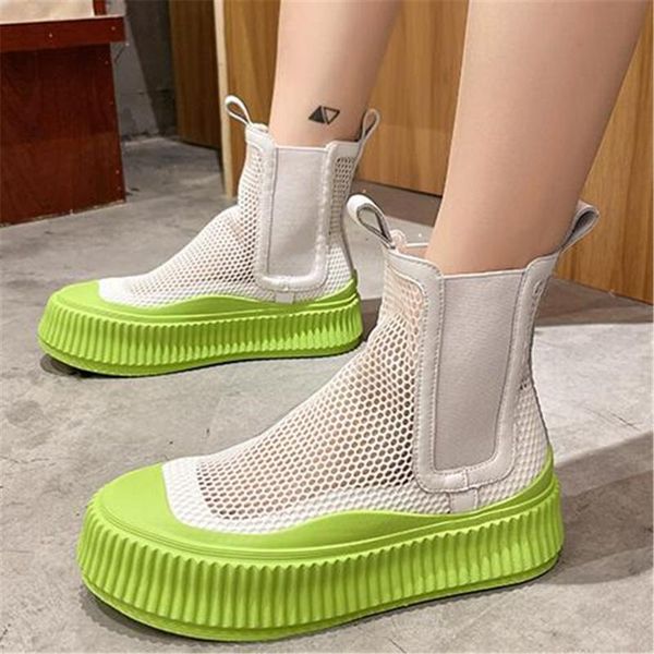 

boots women's summer breathable ankle 2021 round head leisure muffin sneakers thick soled sandals candy color hollow shoes, Black