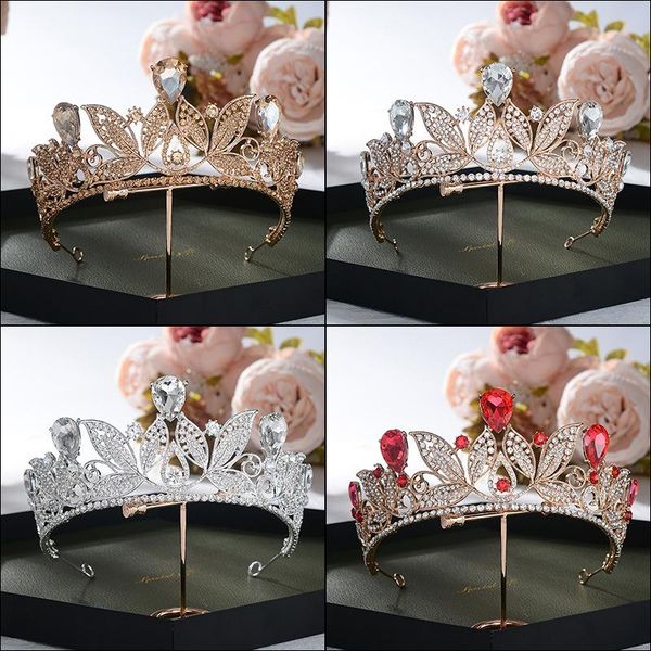 

hair clips & barrettes pioessa retro red big crown golden dress headdress queen and earrings matching shiny bride accessories, Golden;silver