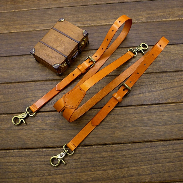 

ginger leather suspendeer light brown with leather hook and buckle strap braces for men and women, Black;white