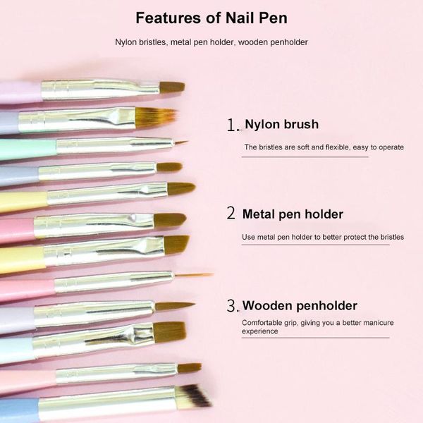 

nail art kits 12pcs/set gel polish brushes tools painting pen brush dotting drawing