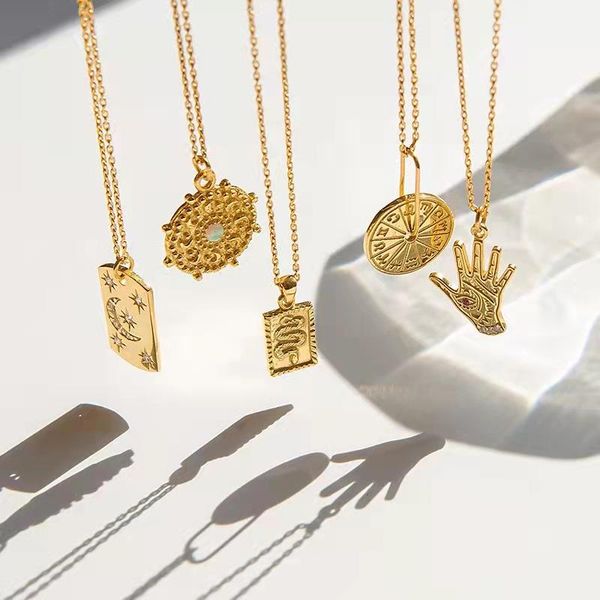 

pendant necklaces vintage 2021 rotatable round constellation coin zircon square gold titanium steel chain necklace for women party jewelry, Silver