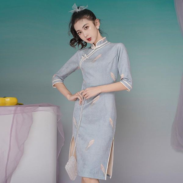

make qipao modified winter fashion dress young long deerskin flocking in chinese wind restoring ancient ways casual dresses, Black;gray