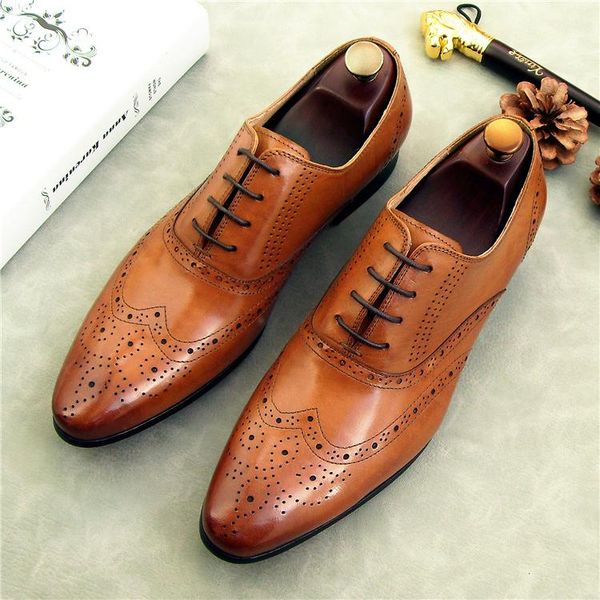 

dress shoes british carved derby oxford lace-up men business suits custom-made wedding genuine leather men's, Black