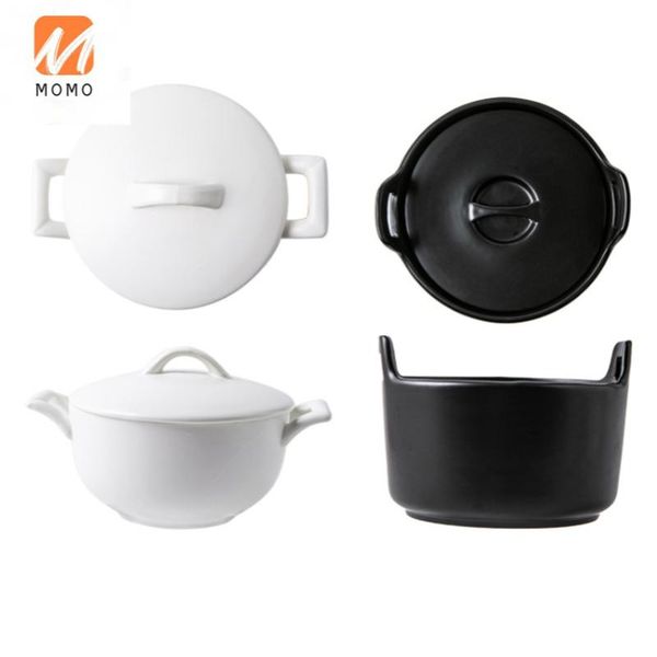 

creative ceramic tableware dessert bowl soup double-ear with lid noodle japanese home salad storage bottles & jars