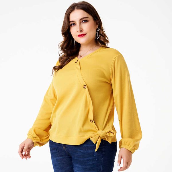 

women's blouses & shirts spring and autumn v-neck long-sleeved symmetrical placket button decoration stretch t-shirt t0qb, White