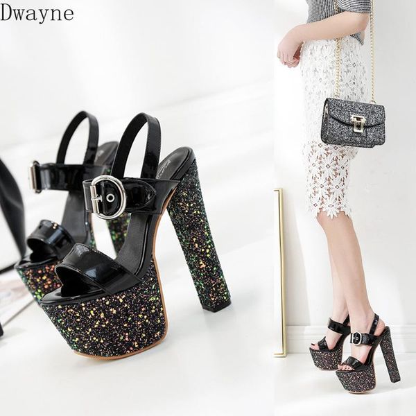 

dress shoes 17cm super high-heel women shoe thick with sandals 2021 fish mouth waterproof platform sequins catwalk model high heels, Black