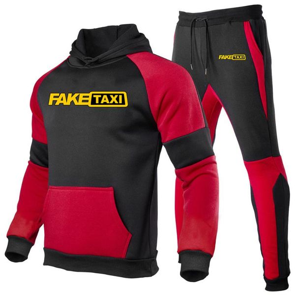 

men's tracksuits 2021 men fake taxi logo autumn winter comfortable print sweatshirt pants sets sport high street suit tracksuit, Gray
