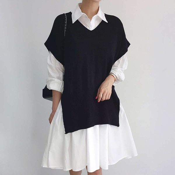 

casual dresses dress women clothesversatile lapel single breasted lantern sleeve baby shirt + split knitted 0ufm, Black;gray