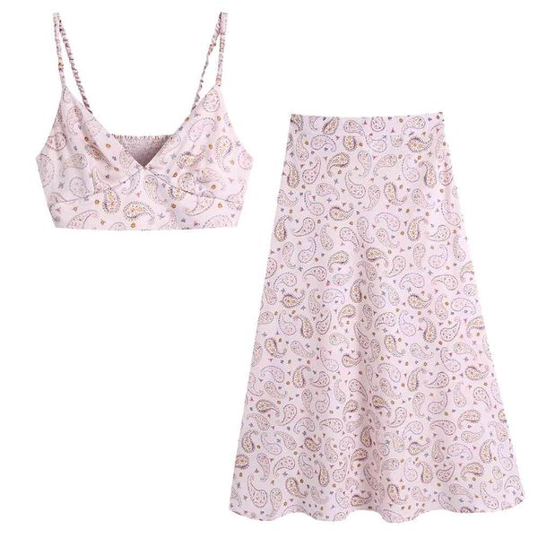 

women two piece set camisole cropped & midi skirt casual chic lady summer woman elastic chest and skirt 210420, White