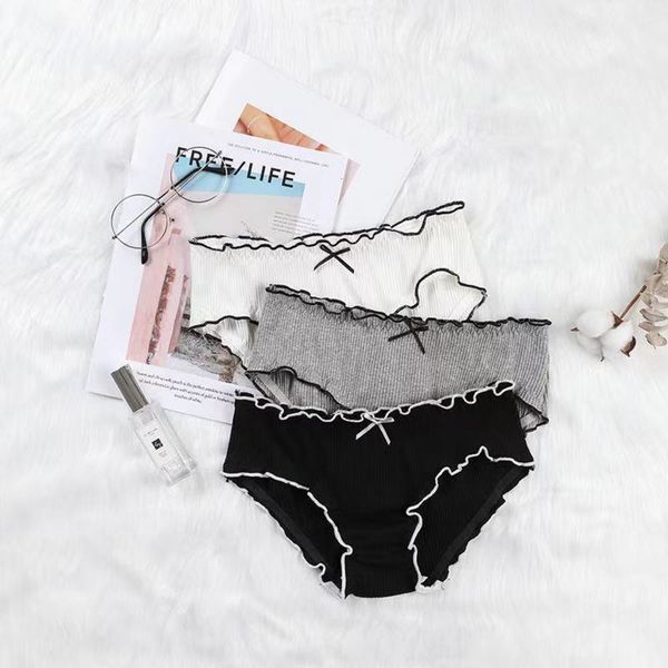 

new explosive japanese and korean style girls' cotton thread fungus edge underwear high elastic retraction breathable skin friendly wom, Black;white