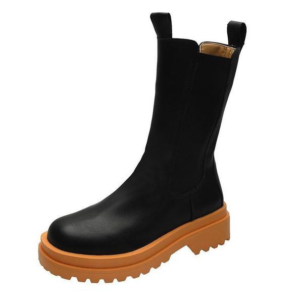 

boots leather women brand fall winter warm short platform shoes waterproof water non-slip mid-calf botas mujer, Black