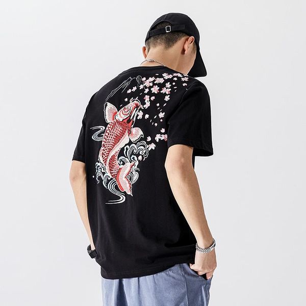 

ethnic style embroidery casual youth luxury cotton shorts kpop chinese loose evh guitar short sleeve t-shirt for men men's t-shirts, White;black