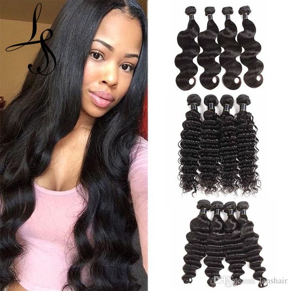 

lans 8a brazilian virgin hair weaves 50g/pcs human hair bundles extensions straight body deep water wave natural black