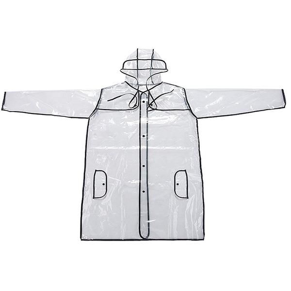 

raincoats transparent bordered long hooded raincoat poncho rainwear (black)