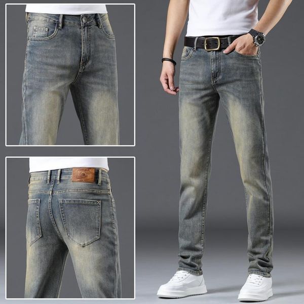 

men's jeans spring and autumn straight loose trend slim young business casual pants retro nostalgic thin, Blue