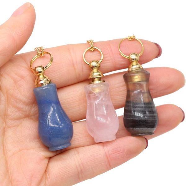 

chains perfume bottle necklace natural stone rose quartzs pendant essential oil diffuser charms for women men healing jewelry gift, Silver